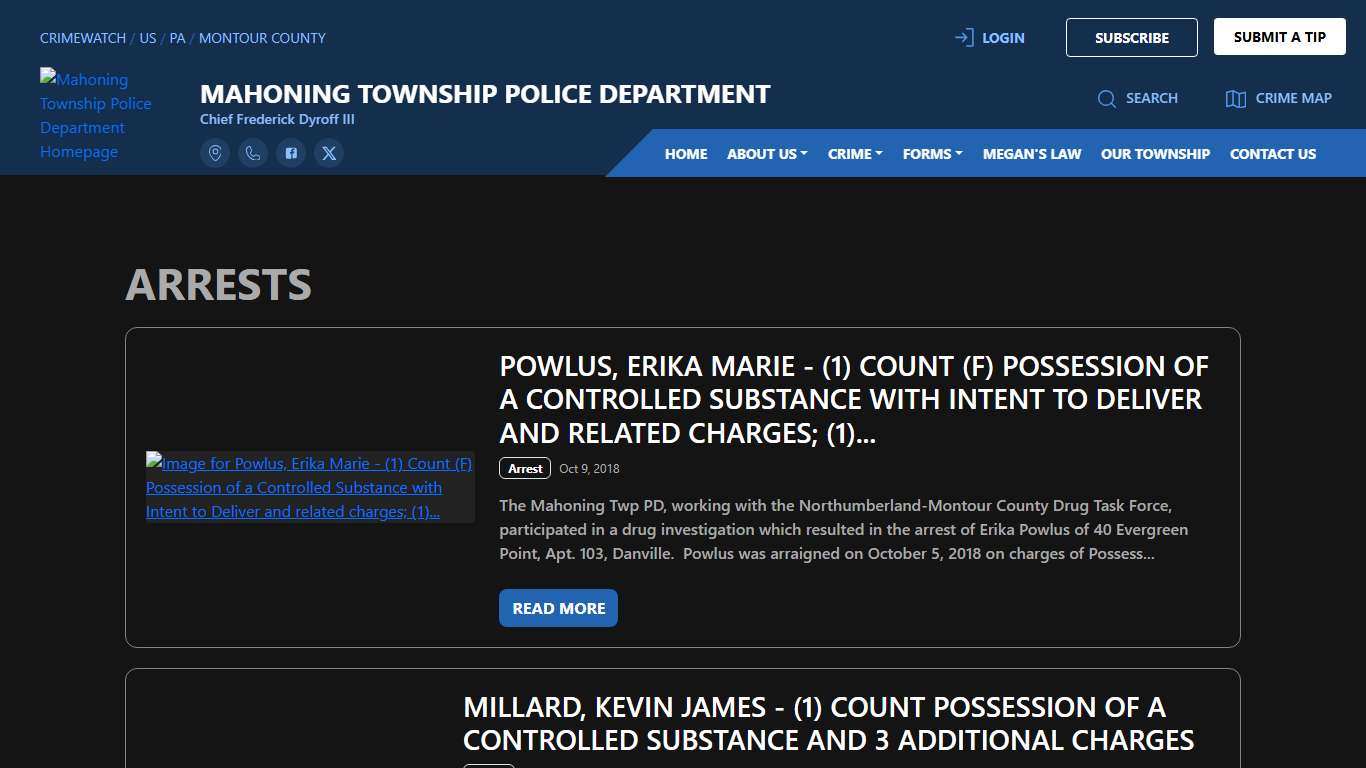 Mahoning Township Police Department Arrests CRIMEWATCH